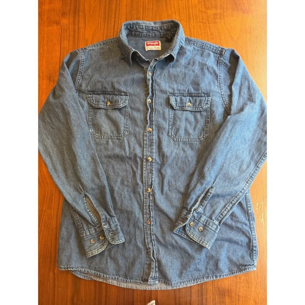 Wrangler Premium Quality Men's Blue Denim Long Sleeve Button-up Shirt - Size M